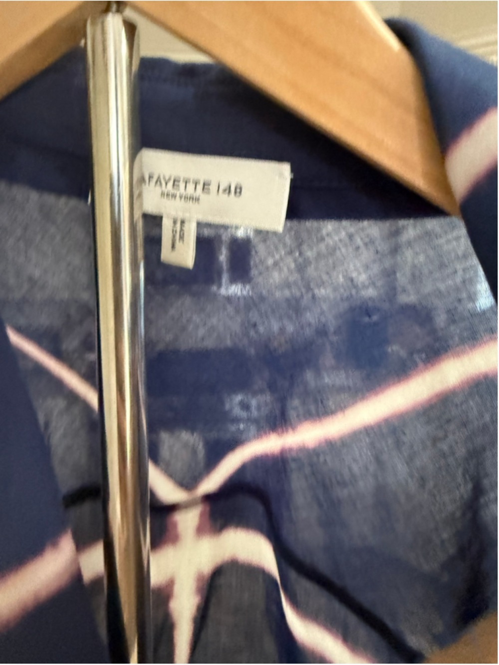 Lafayette 148 New York Button Down mini Shirt Dress Navy Pink sheer tie dye - Picture 6 of 10